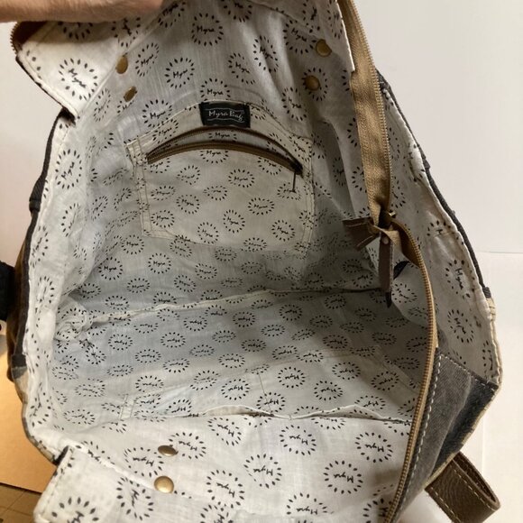 Myra Bag The Mystique Messenger Bag Tan Brown Canvas Leather 16 x 12 x 3" appx - Picture 10 of 10